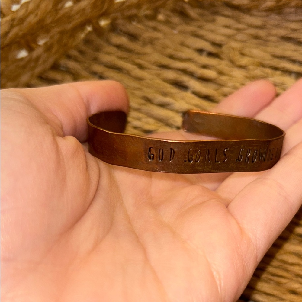 Handcrafted Copper Bracelet “God. Goals. Growing & Glowing”